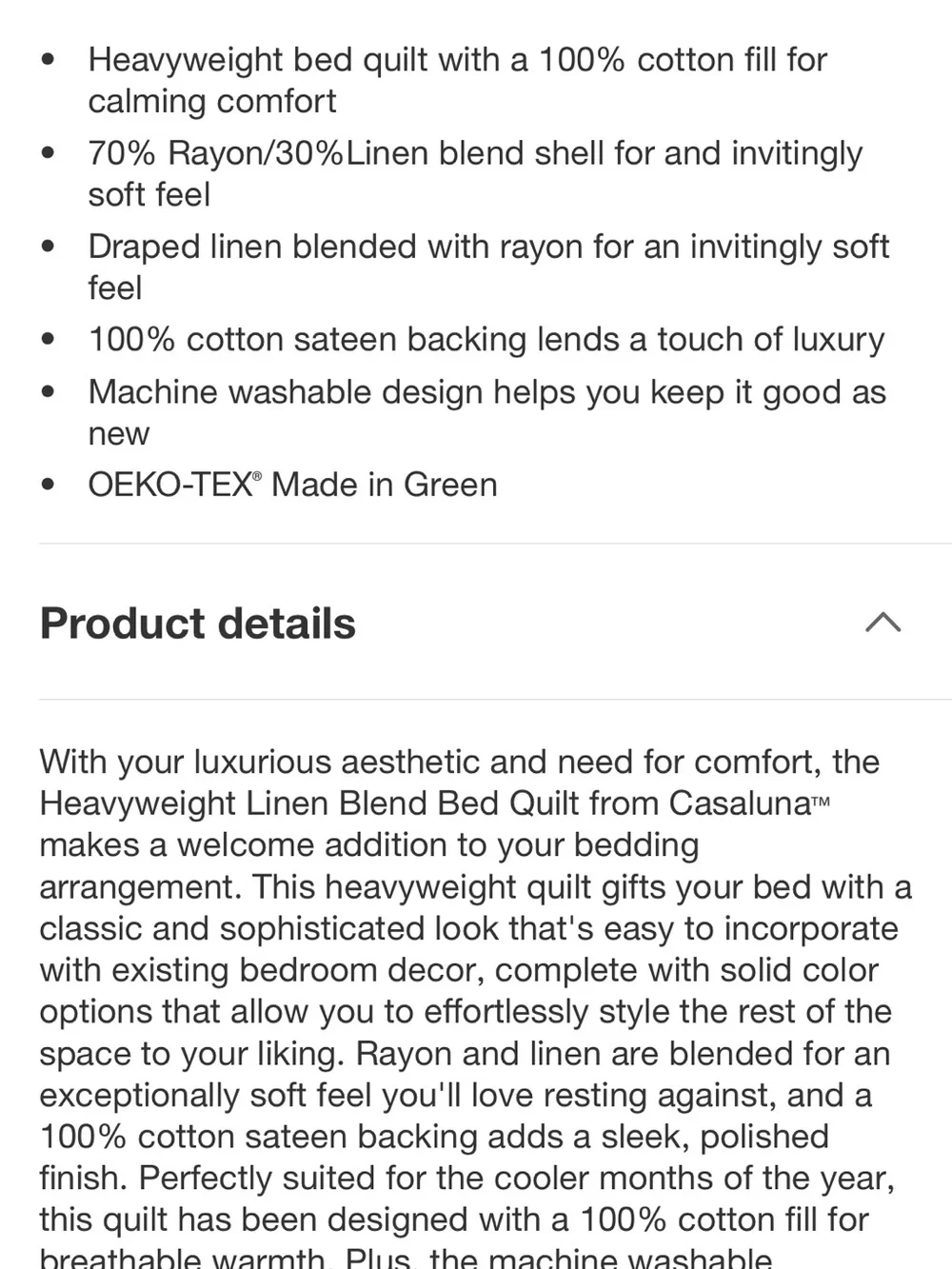 Casaluna King Heavyweight Linen Blend Quilt